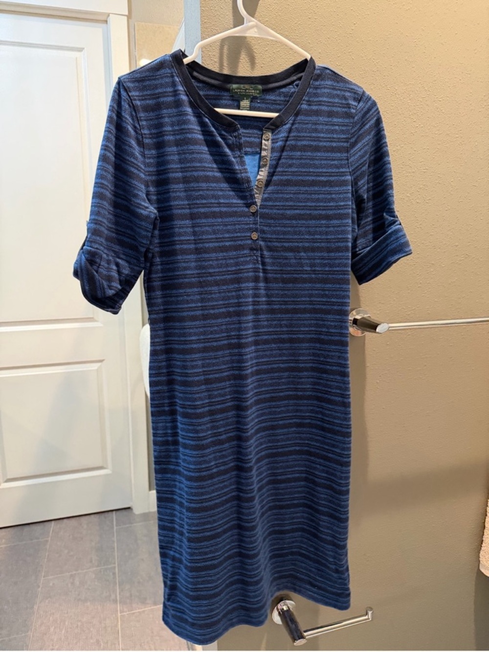 Casual Blue Striped Henley Dress